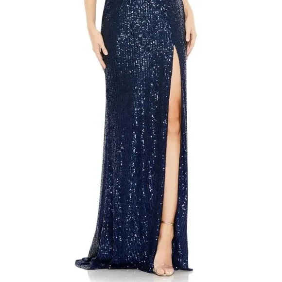 Mac Duggal Midnight Blue Sparkle Sequin Sheath Gown Maxi